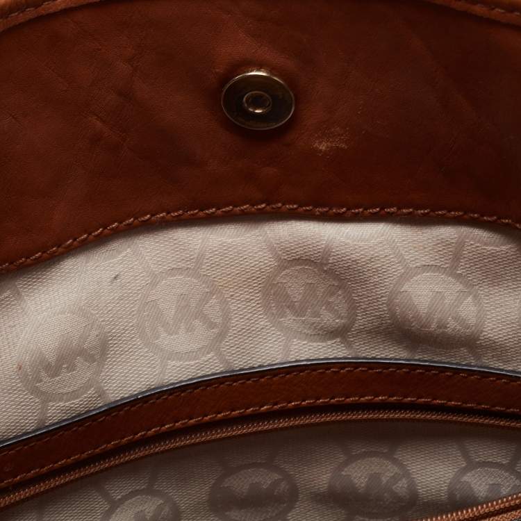 Pre Owned MICHAEL Michael Kors Tri Color Canvas and Leather Large Hamilton North South Tote