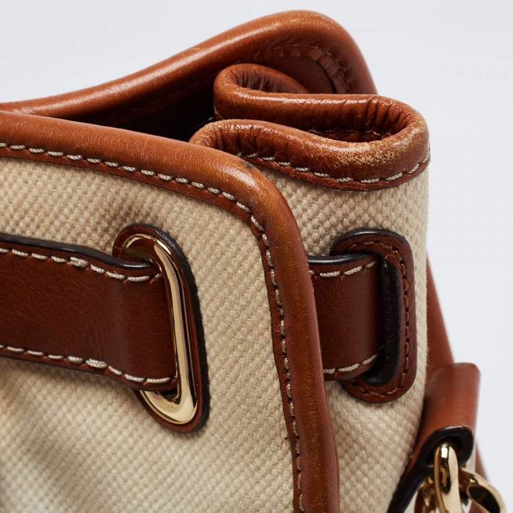 Pre Owned MICHAEL Michael Kors Tri Color Canvas and Leather Large Hamilton North South Tote