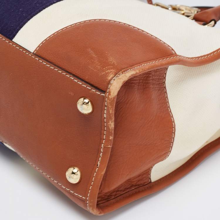 Pre Owned MICHAEL Michael Kors Tri Color Canvas and Leather Large Hamilton North South Tote