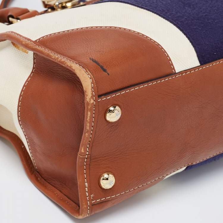 Pre Owned MICHAEL Michael Kors Tri Color Canvas and Leather Large Hamilton North South Tote