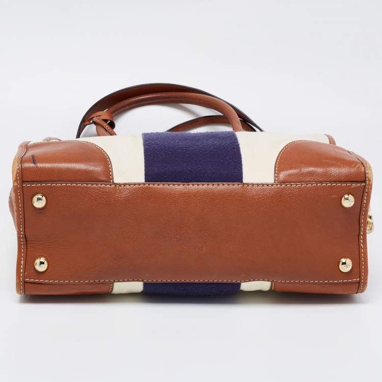 Pre Owned MICHAEL Michael Kors Tri Color Canvas and Leather Large Hamilton North South Tote