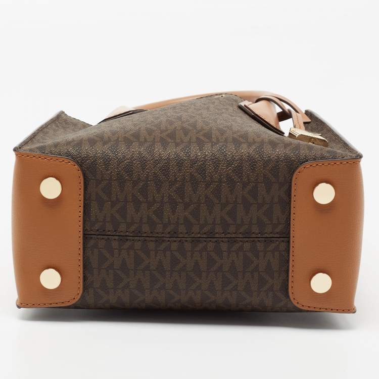 Pre Owned Michael Kors Brown Signature Canvas And Leather Mini Mercer Tote