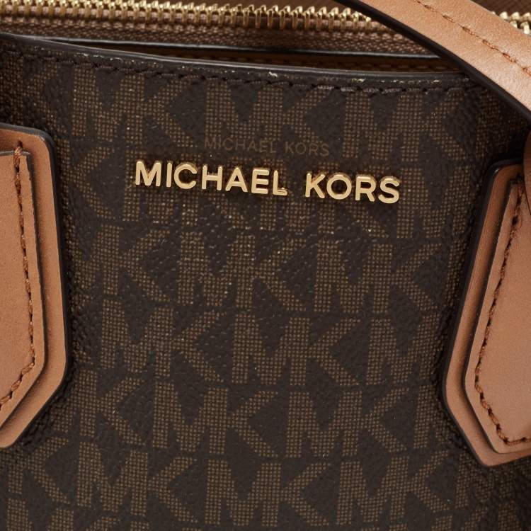 Pre Owned Michael Kors Brown Signature Canvas And Leather Mini Mercer Tote
