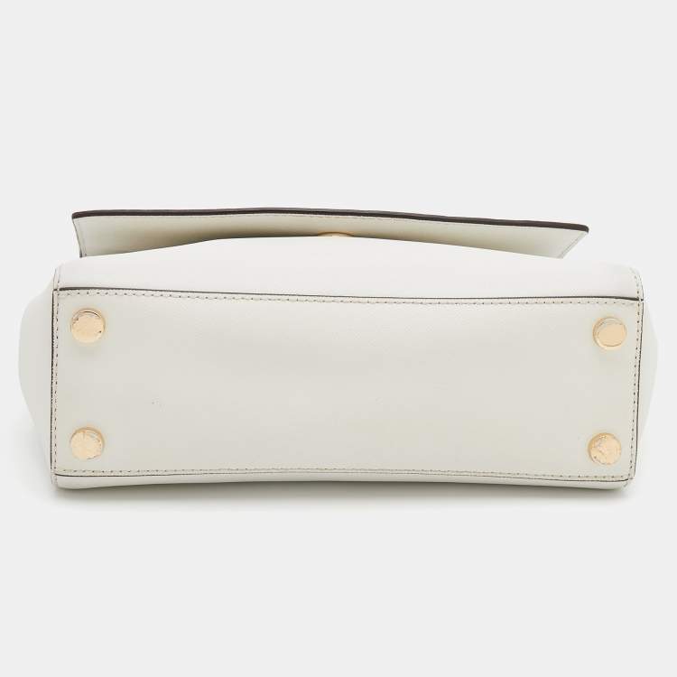 Pre Owned Michael Kors White Leather Small Ava Top Handle Bag
