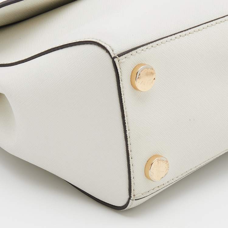 Pre Owned Michael Kors White Leather Small Ava Top Handle Bag