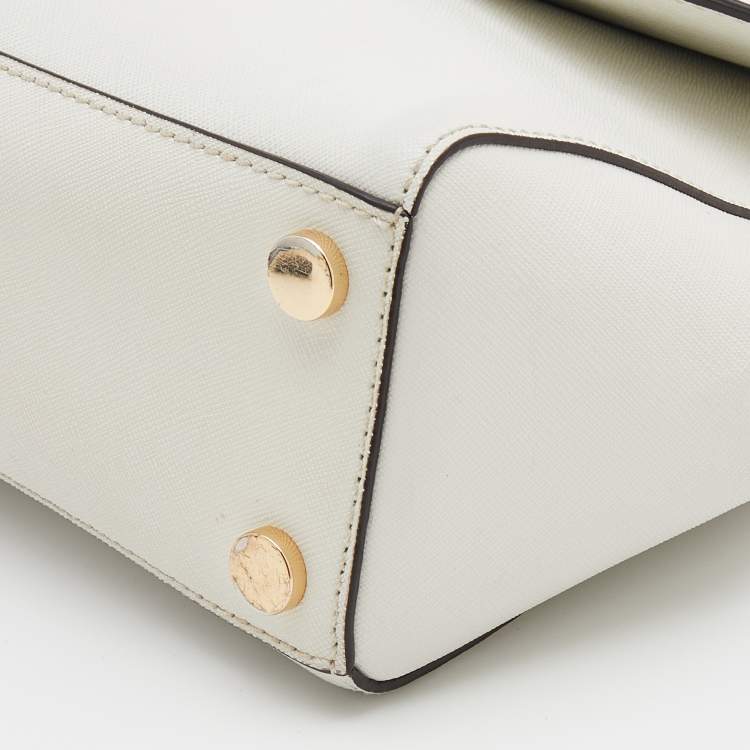 Pre Owned Michael Kors White Leather Small Ava Top Handle Bag