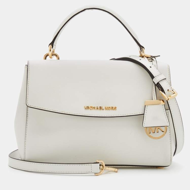 Pre Owned Michael Kors White Leather Small Ava Top Handle Bag