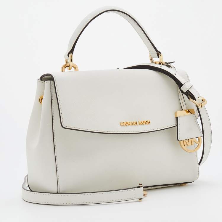 Pre Owned Michael Kors White Leather Small Ava Top Handle Bag