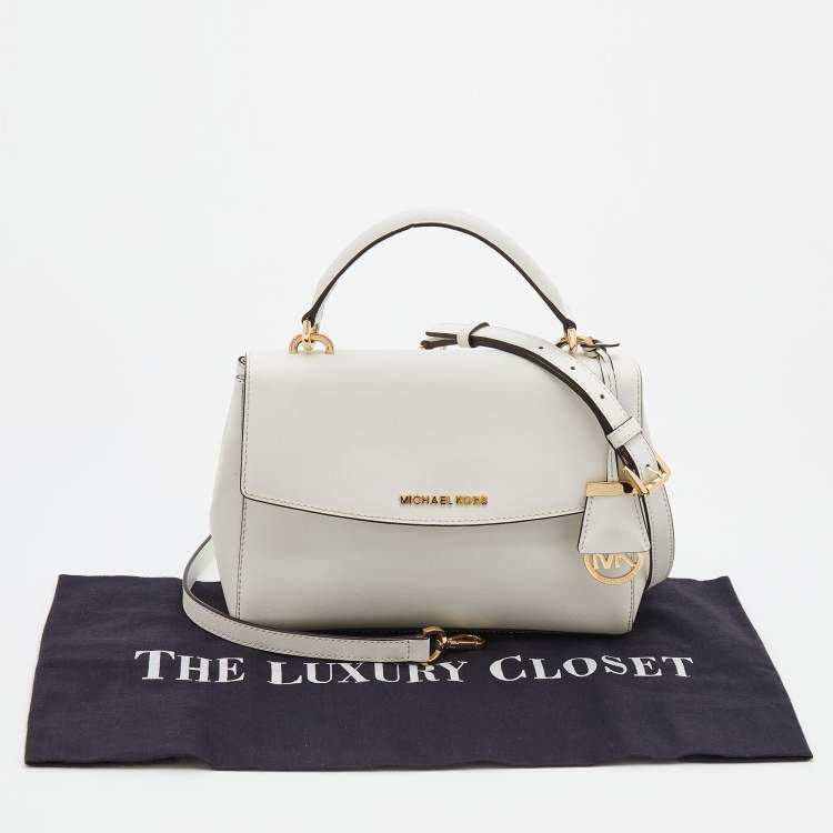 Pre Owned Michael Kors White Leather Small Ava Top Handle Bag