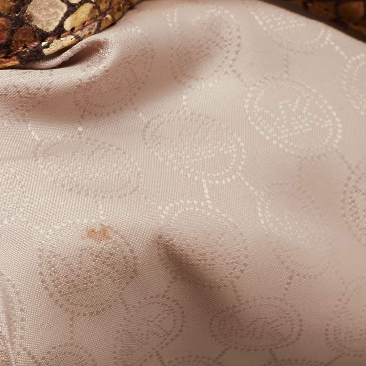 Pre Owned MICHAEL Michael Kors Metallic Gold Snakeskin Embossed Leather and Suede Chain Handle Tote