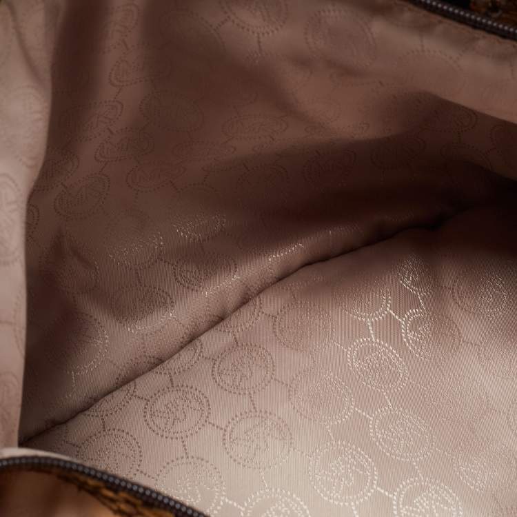 Pre Owned MICHAEL Michael Kors Metallic Gold Snakeskin Embossed Leather and Suede Chain Handle Tote