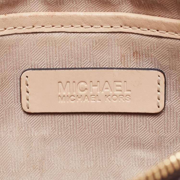 Pre Owned MICHAEL Michael Kors Brown/Beige Signature Coated Canvas and Leather Large East West Camera Crossbody Bag