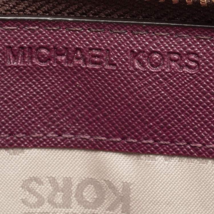 Pre Owned Michael Kors Brown/Purple Signature Coated Canvas And Leather Wallet On Chain