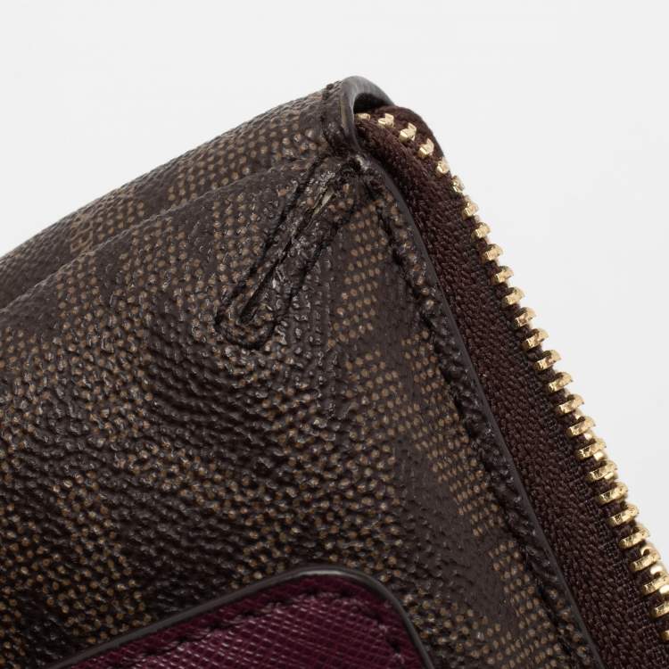 Pre Owned Michael Kors Brown/Purple Signature Coated Canvas And Leather Wallet On Chain