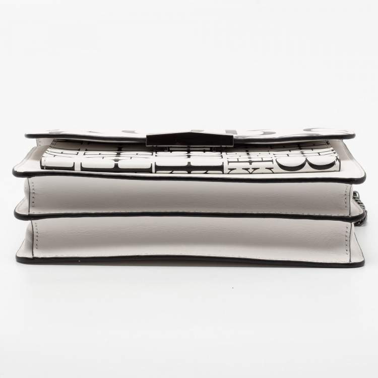 Pre Owned Michael Kors White Newsprint Logo Leather Jade Large Shoulder Bag 