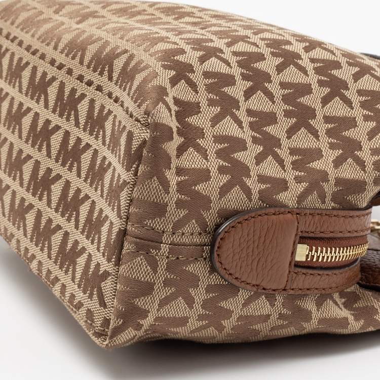 Pre Owned Michael Kors Beige/Brown Signature Canvas and Leather Small Susan Shoulder Bag