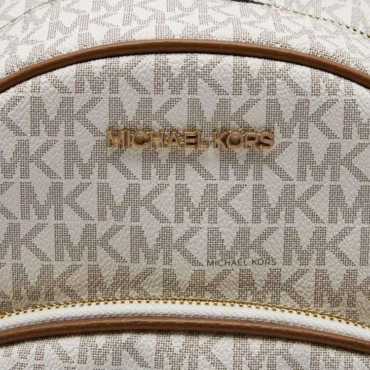 Pre Owned MICHAEL Michael Kors White Signature Coated Canvas and Leather Medium Abbey Backpack