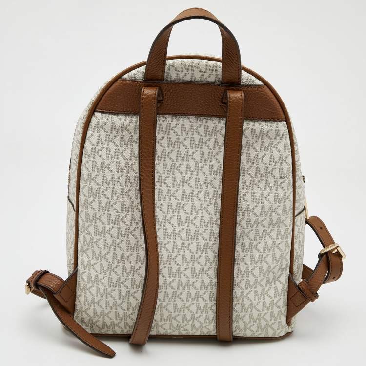 Pre Owned MICHAEL Michael Kors White Signature Coated Canvas and Leather Medium Abbey Backpack