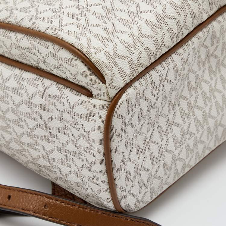 Pre Owned MICHAEL Michael Kors White Signature Coated Canvas and Leather Medium Abbey Backpack