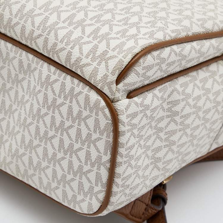 Pre Owned MICHAEL Michael Kors White Signature Coated Canvas and Leather Medium Abbey Backpack