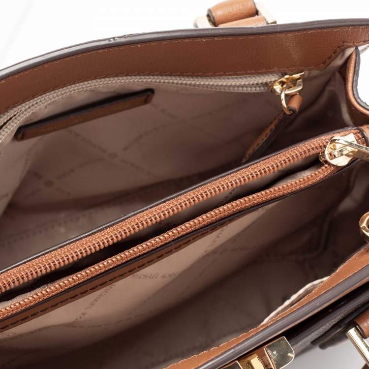 Pre Owned Michael Kors Brown Monogram Canvas Leather Medium Mott Tote