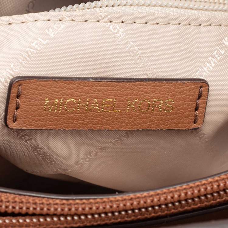 Pre Owned Michael Kors Brown Monogram Canvas Leather Medium Mott Tote