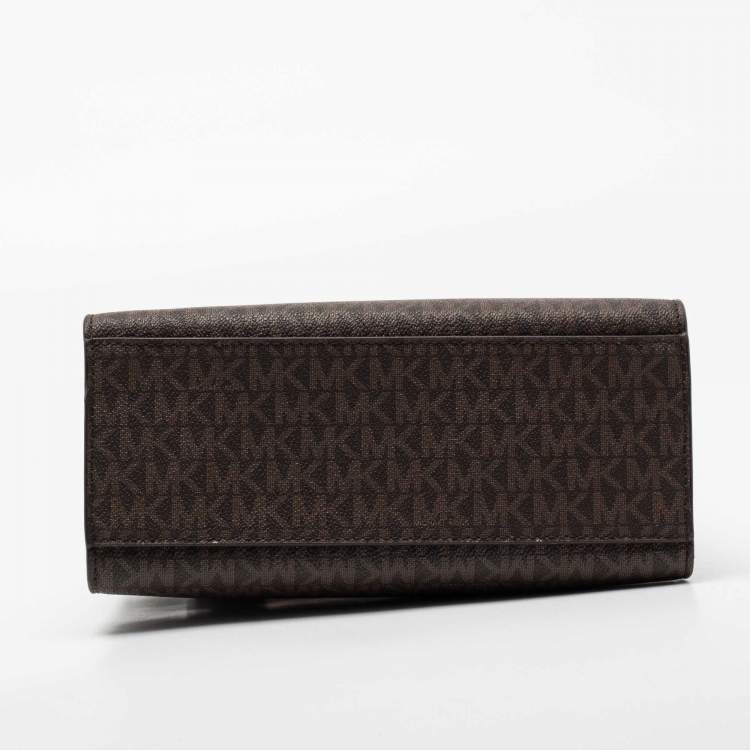 Pre Owned Michael Kors Brown Monogram Canvas Leather Medium Mott Tote