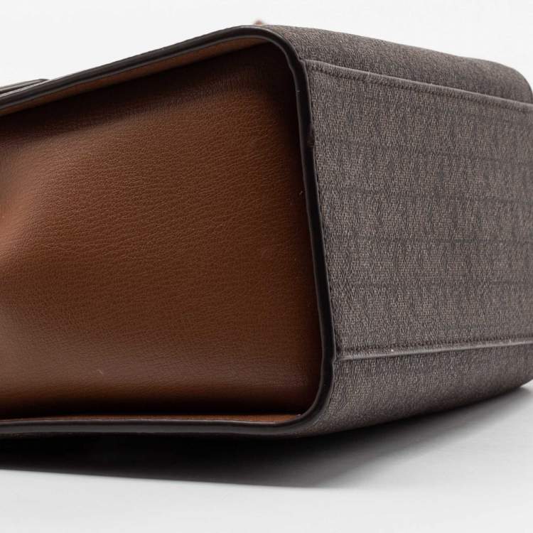 Pre Owned Michael Kors Brown Monogram Canvas Leather Medium Mott Tote