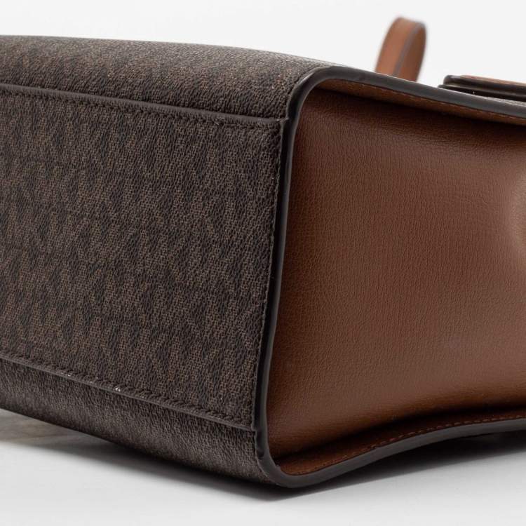 Pre Owned Michael Kors Brown Monogram Canvas Leather Medium Mott Tote