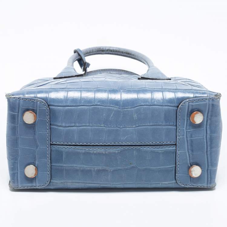مملوكة مسبقًا Michael Kors Blue Croc Embossed Leather Mini Mercer Tote
