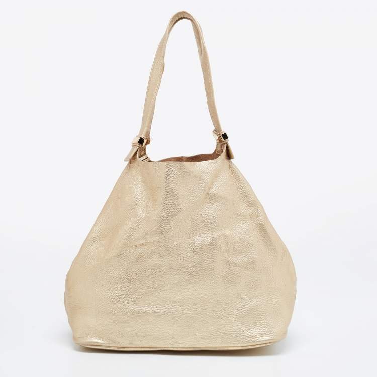 Pre Owned Michael Kors Metallic Gold Leather Large Colgate Grab Shoulder Bag