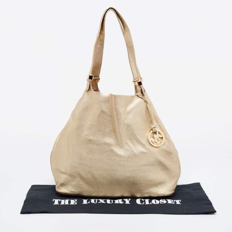 Pre Owned Michael Kors Metallic Gold Leather Large Colgate Grab Shoulder Bag