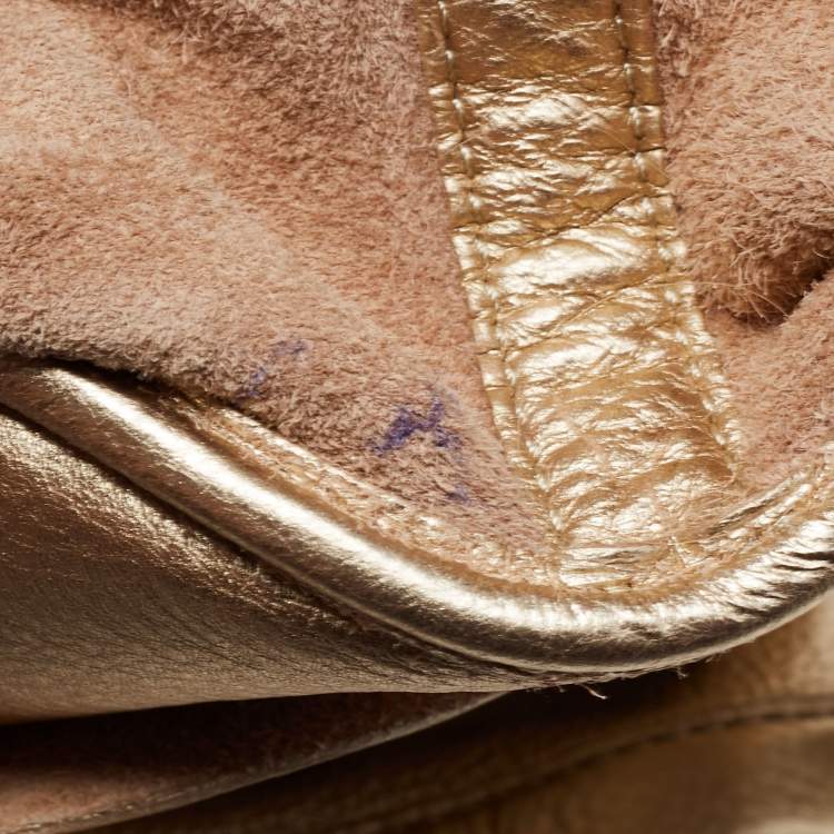 Pre Owned Michael Kors Metallic Gold Leather Large Colgate Grab Shoulder Bag