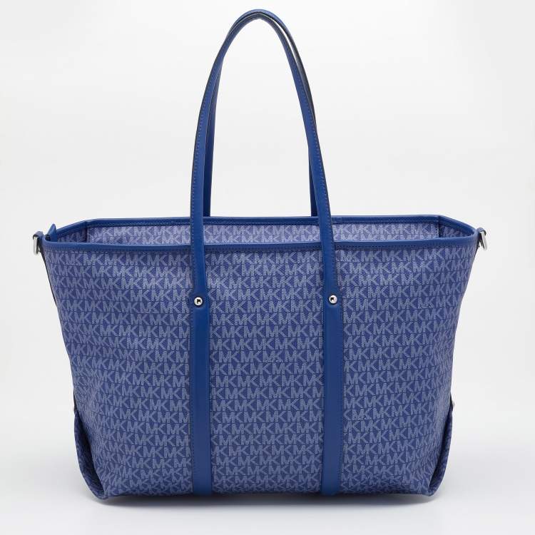 Pre Owned Michael Kors Blue Signature Coated Canvas And Leather Beck Tote