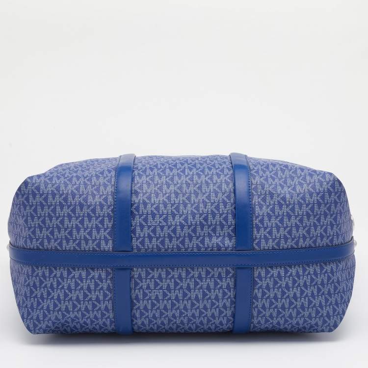 Pre Owned Michael Kors Blue Signature Coated Canvas And Leather Beck Tote