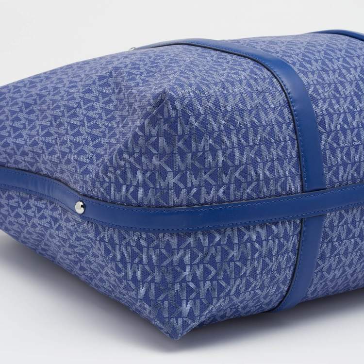 Pre Owned Michael Kors Blue Signature Coated Canvas And Leather Beck Tote