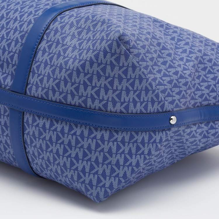 Pre Owned Michael Kors Blue Signature Coated Canvas And Leather Beck Tote