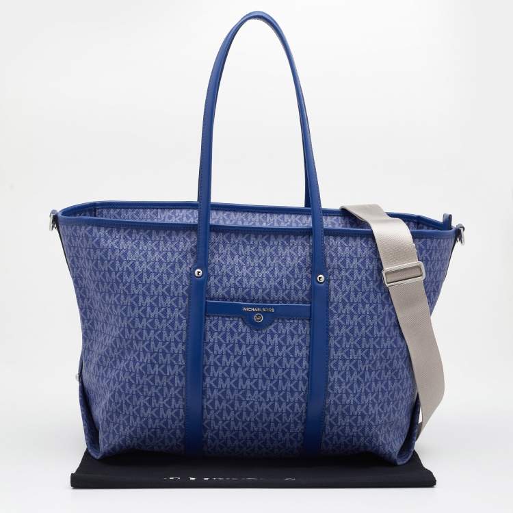 Pre Owned Michael Kors Blue Signature Coated Canvas And Leather Beck Tote