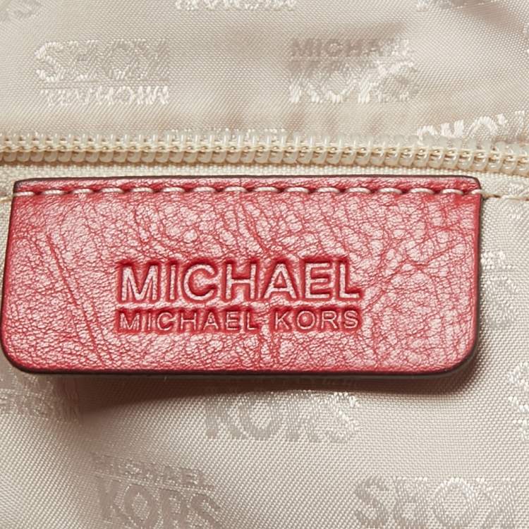 Pre Owned Micheal Kors Beige/Red Signature Canvas and Leather Jet Set Tote