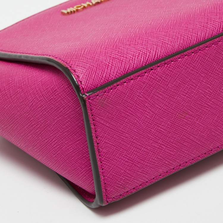 Pre Owned Michael Kors Pink Saffiano Leather Small Selma Crossbody Bag