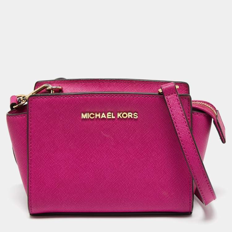 Michael Kors Pink Saffiano Leather Small Selma Crossbody Bag Michael Kors