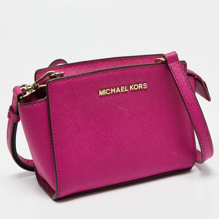 Pre Owned Michael Kors Pink Saffiano Leather Small Selma Crossbody Bag