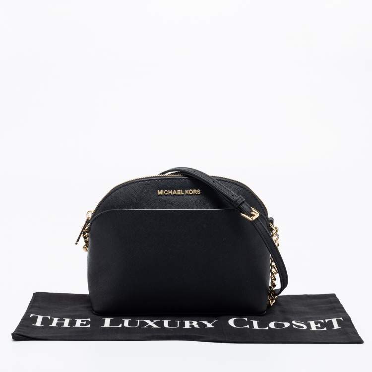 Pre Owned Michael Kors Black Leather Medium Dome Crossbody Bag
