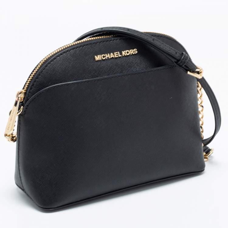 Pre Owned Michael Kors Black Leather Medium Dome Crossbody Bag