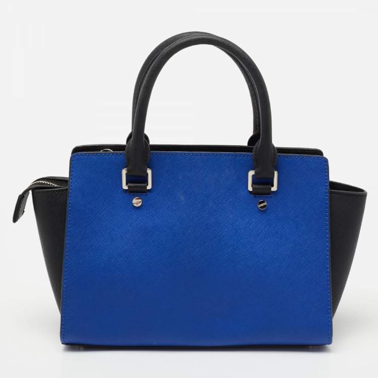 Pre Owned Michael Kors Black/ Blue Leather Selma Satchel