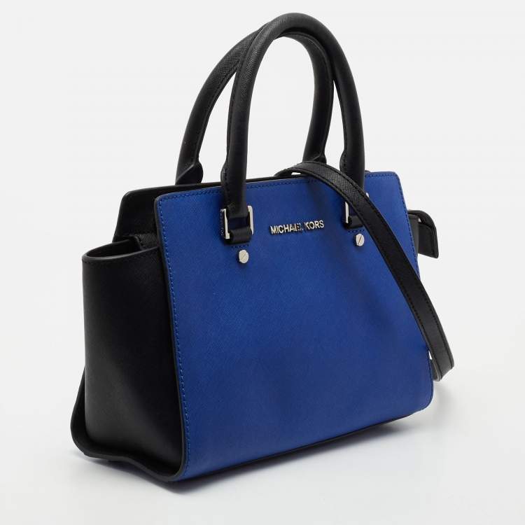 Pre Owned Michael Kors Black/ Blue Leather Selma Satchel