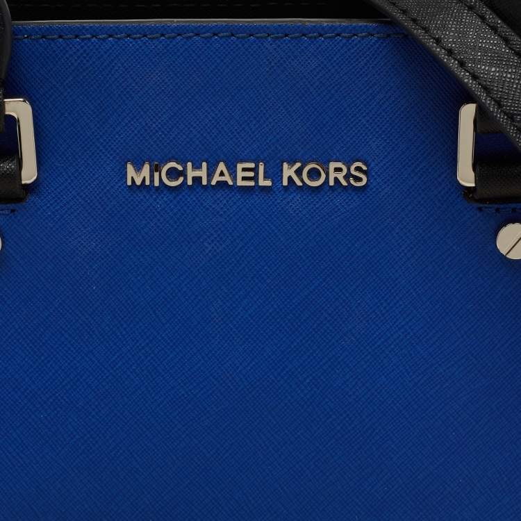 Pre Owned Michael Kors Black/ Blue Leather Selma Satchel