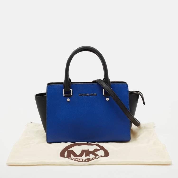 Pre Owned Michael Kors Black/ Blue Leather Selma Satchel