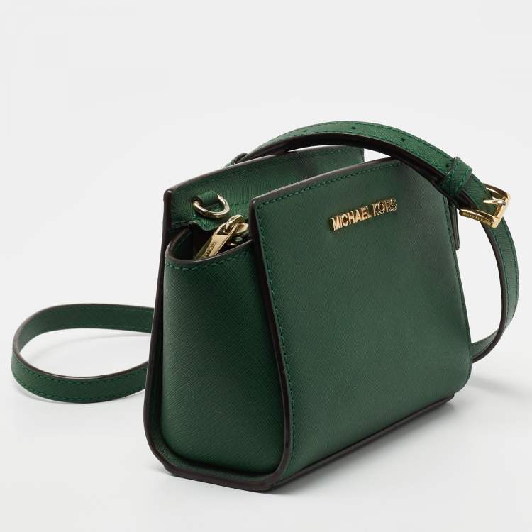 Pre Owned Michael Kors Green Saffiano Leather Mini Selma Crossbody Bag