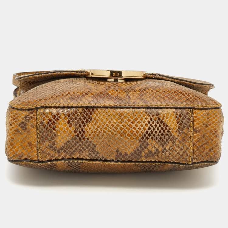 Pre Owned Michael Kors Honey Python Embossed Suede Shoulder Bag